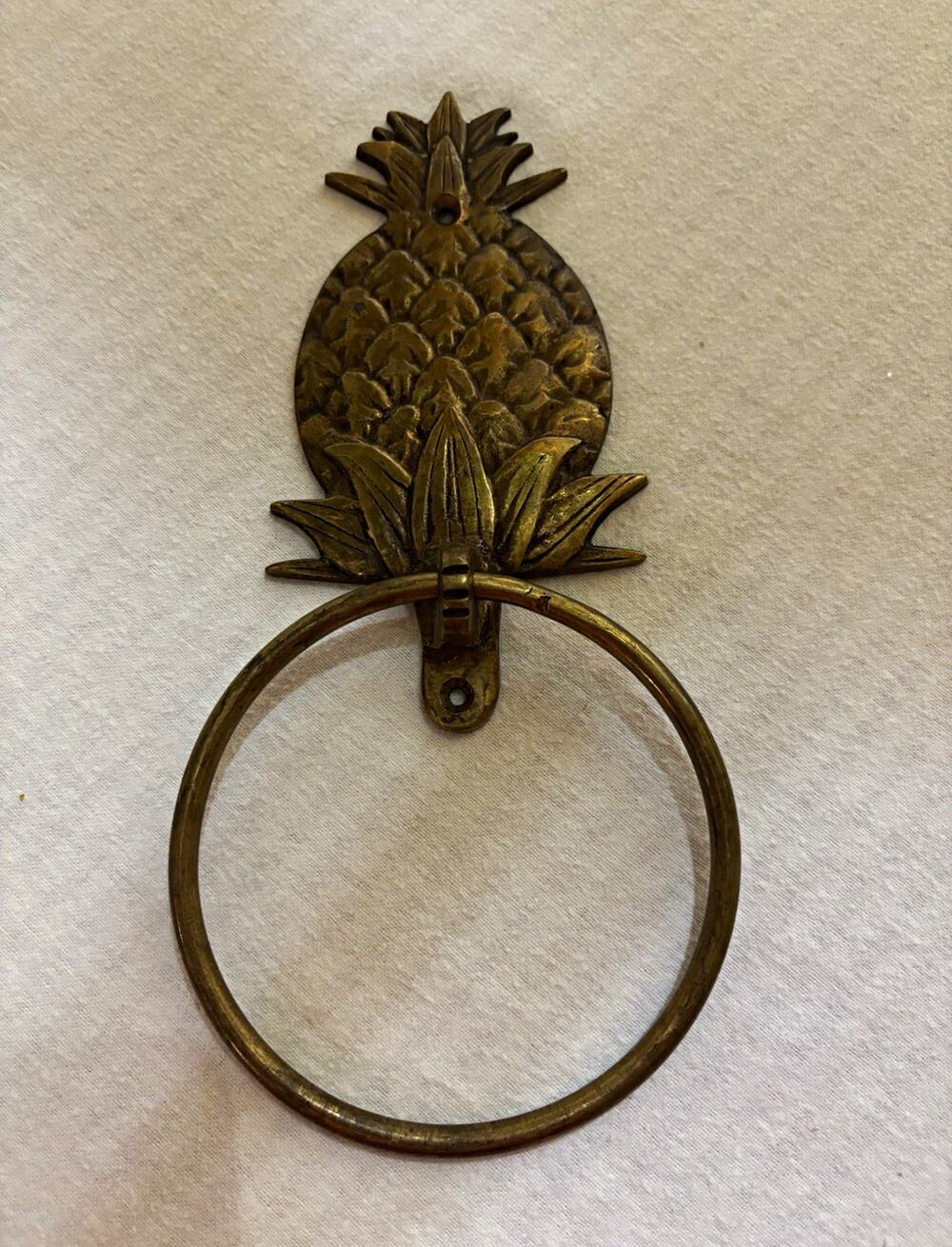 Vintage Solid Brass Pineapple Hand Towel Ring - Made in India Boho Tropical